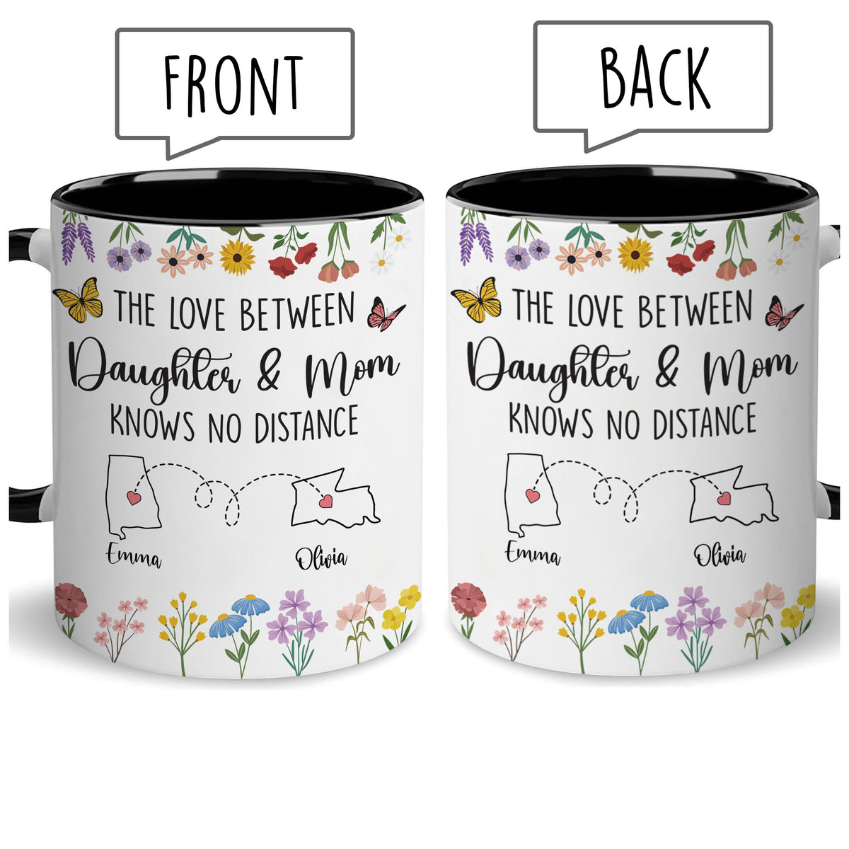 Personalized Daughter And Mom Custom Map Distance Effect Coffee Mug