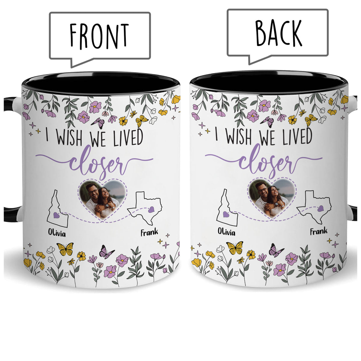 Personalized Map Distance State Floral Coffee Mug, Custom Long Distance