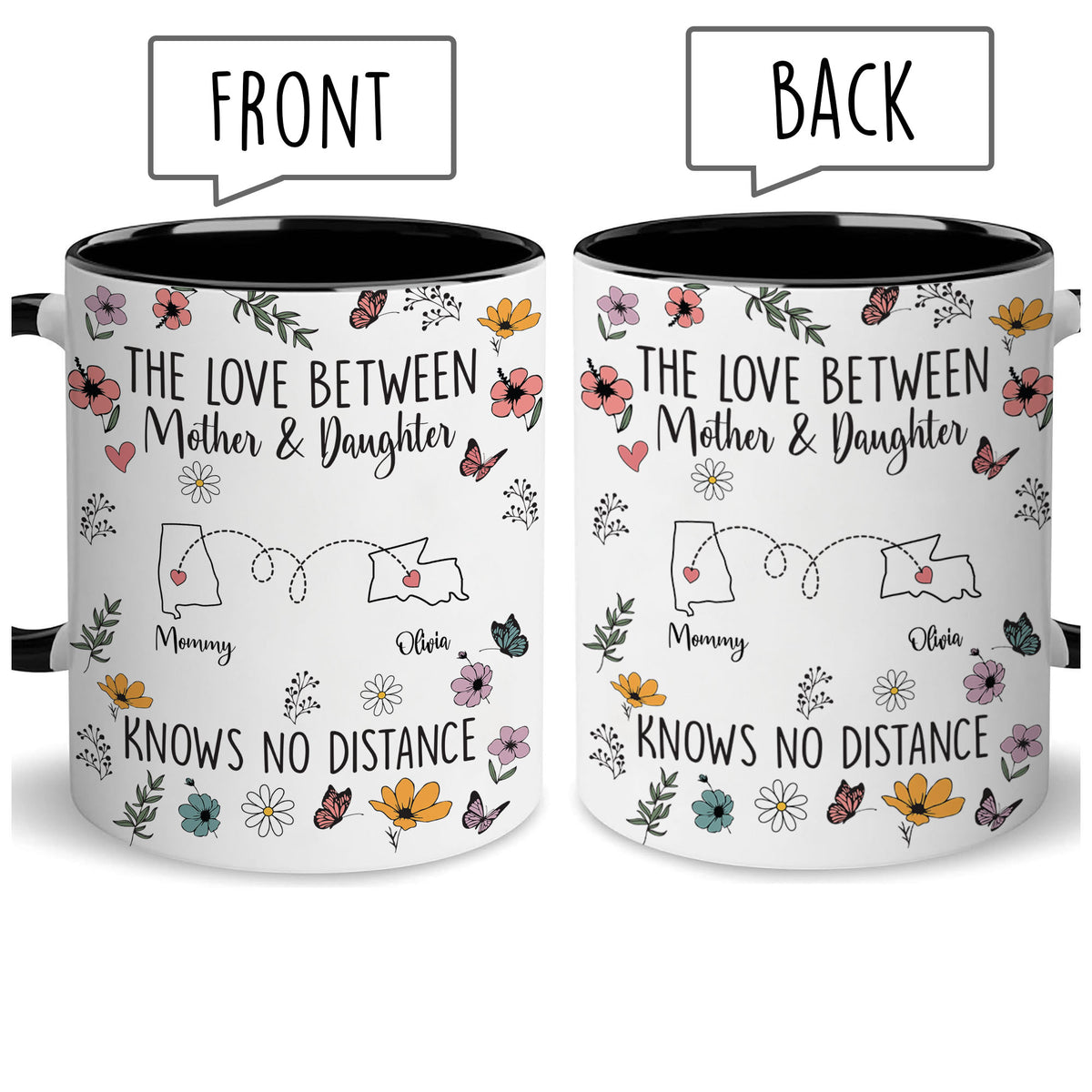 Personalized Custom Map Distance Effect Mom And Daughter Coffee Mug 11Oz 15Oz