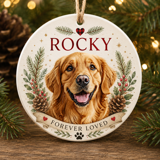 Personalized Pet Memorial Christmas Ornament – Custom Pet Photo Ornament with Name & Memorial Quote