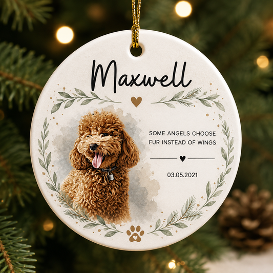 Personalized Pet Memorial Christmas Ornament – Custom Pet Photo Ceramic Ornament with Name, Quote & Date
