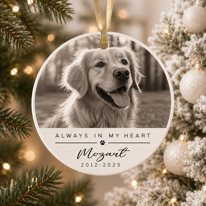 Personalized Pet Memorial Photo Christmas Ornament – Custom Ceramic Ornament with Photo, Name & Dates