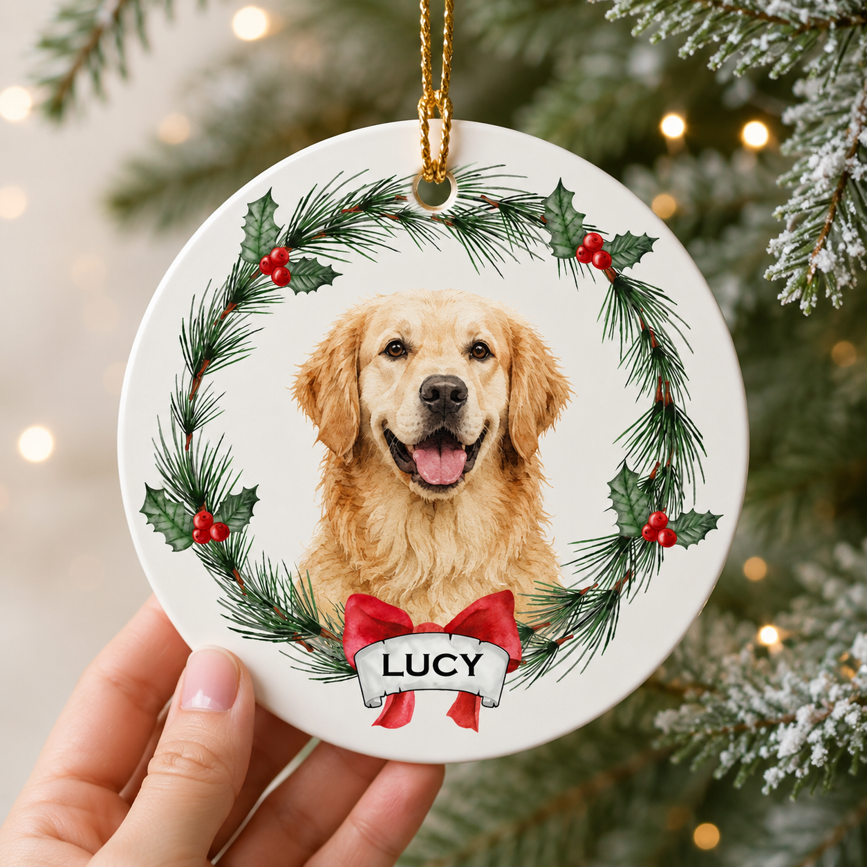 Personalized Pet Photo Christmas Ornament – Custom Ceramic Ornament with Pet Picture & Name
