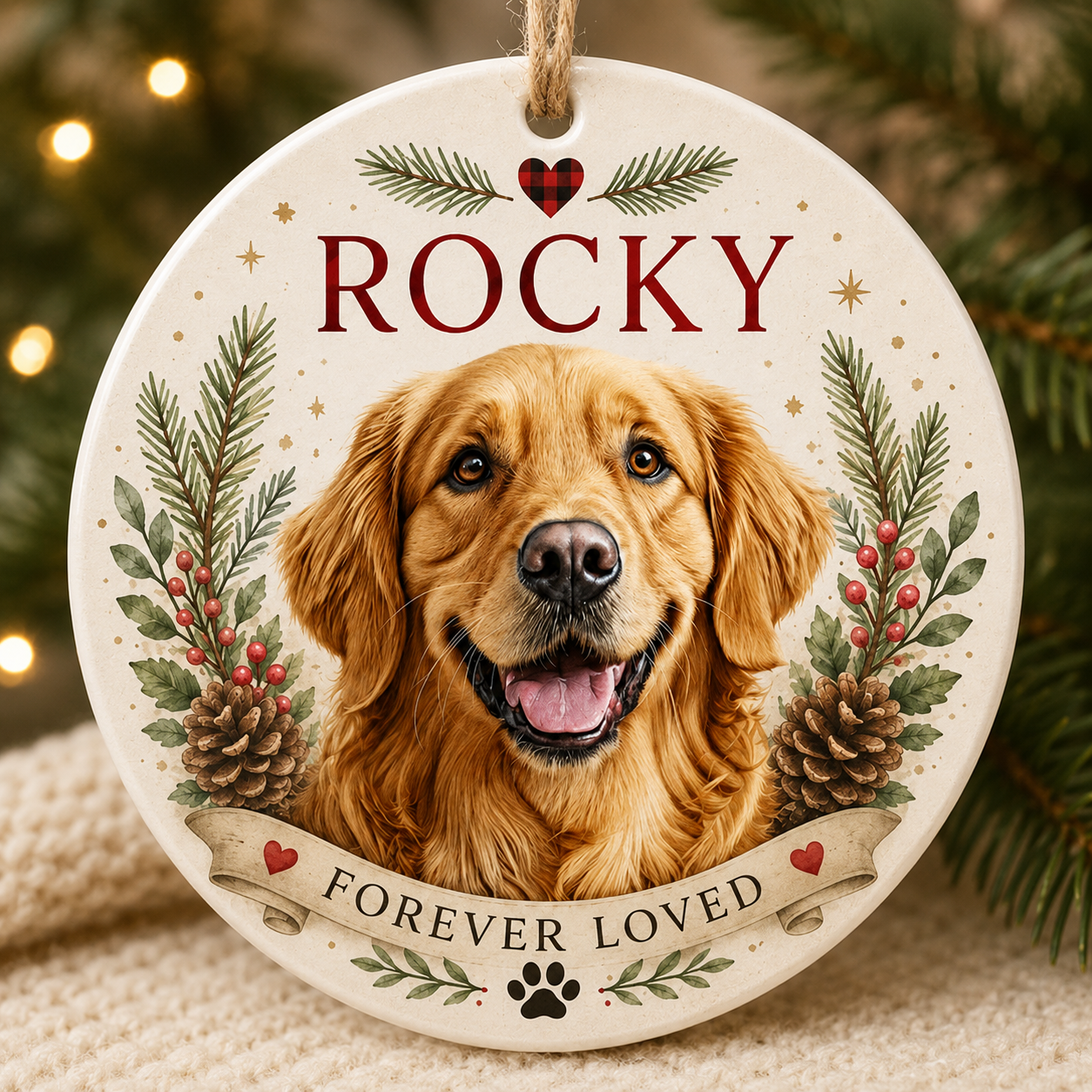Personalized Pet Memorial Christmas Ornament – Custom Pet Photo Ornament with Name & Memorial Quote