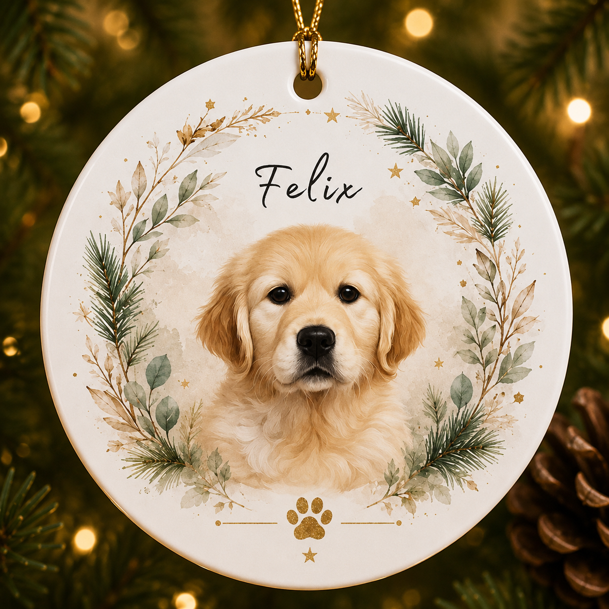 Personalized Pet Photo Christmas Ornament – Custom Pet Portrait Ceramic Ornament with Name