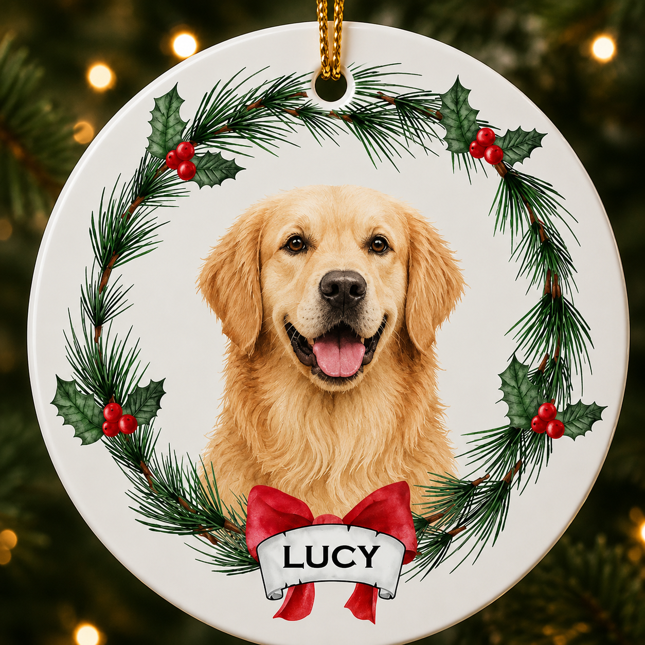 Personalized Pet Photo Christmas Ornament – Custom Ceramic Ornament with Pet Picture & Name