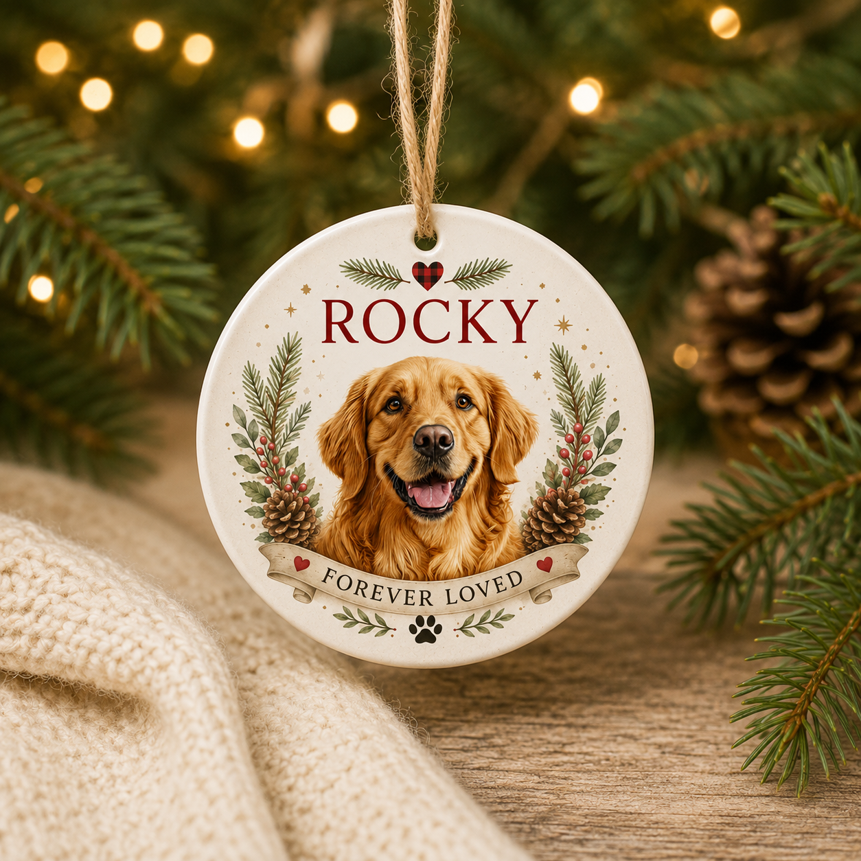 Personalized Pet Memorial Christmas Ornament – Custom Pet Photo Ornament with Name & Memorial Quote
