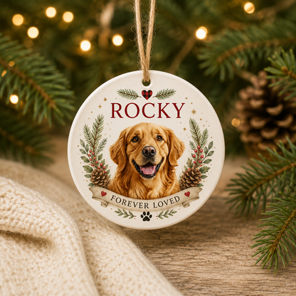 Personalized Pet Memorial Christmas Ornament – Custom Pet Photo Ornament with Name & Memorial Quote