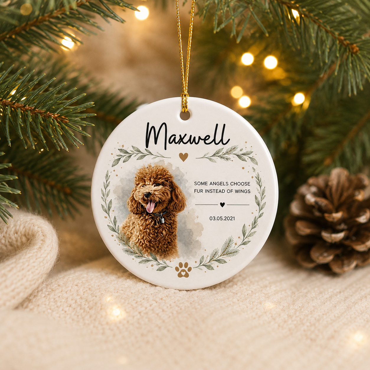 Personalized Pet Memorial Christmas Ornament – Custom Pet Photo Ceramic Ornament with Name, Quote & Date