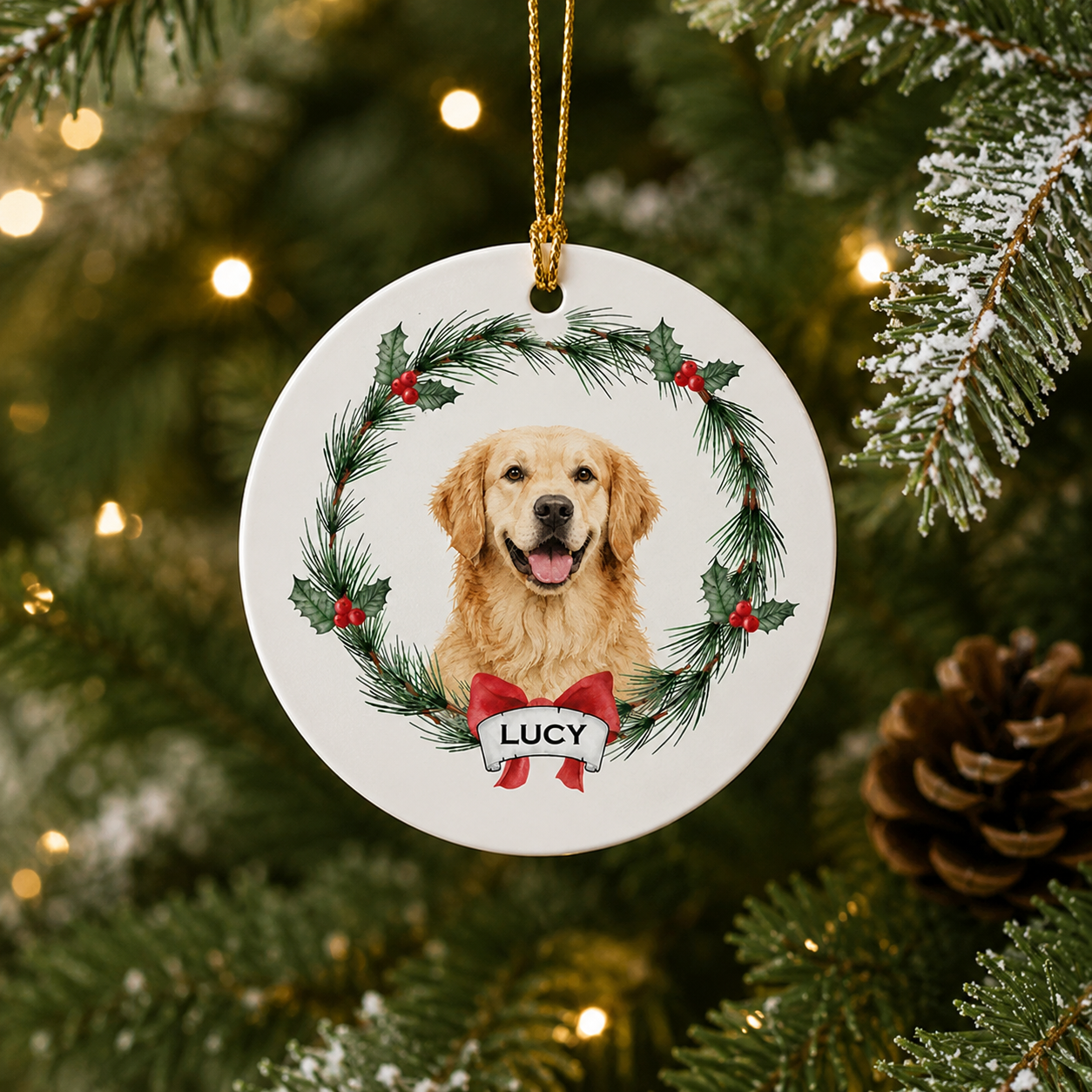 Personalized Pet Photo Christmas Ornament – Custom Ceramic Ornament with Pet Picture & Name