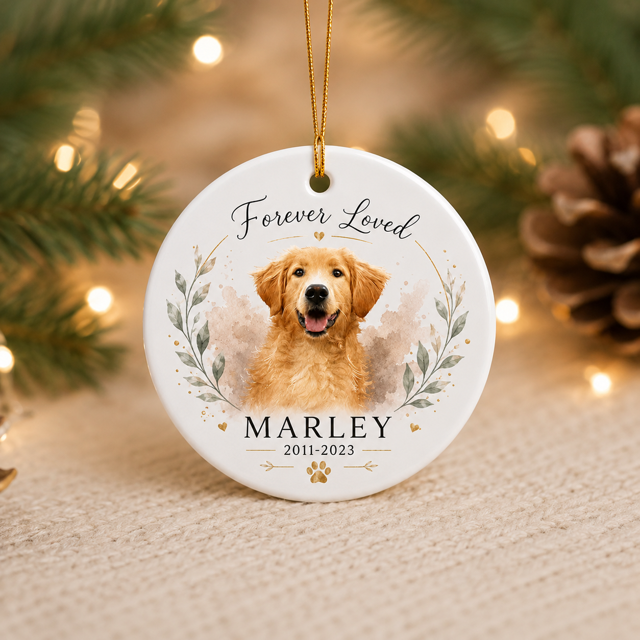 Personalized Pet Memorial Christmas Ornament – Custom Pet Photo Ceramic Ornament with Name & Memorial Dates