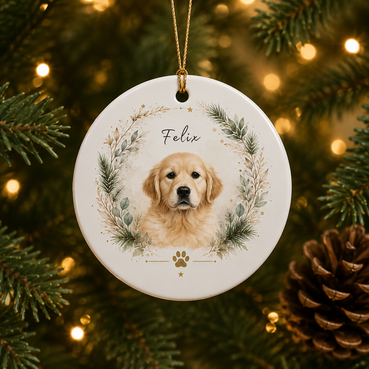 Personalized Pet Photo Christmas Ornament – Custom Pet Portrait Ceramic Ornament with Name