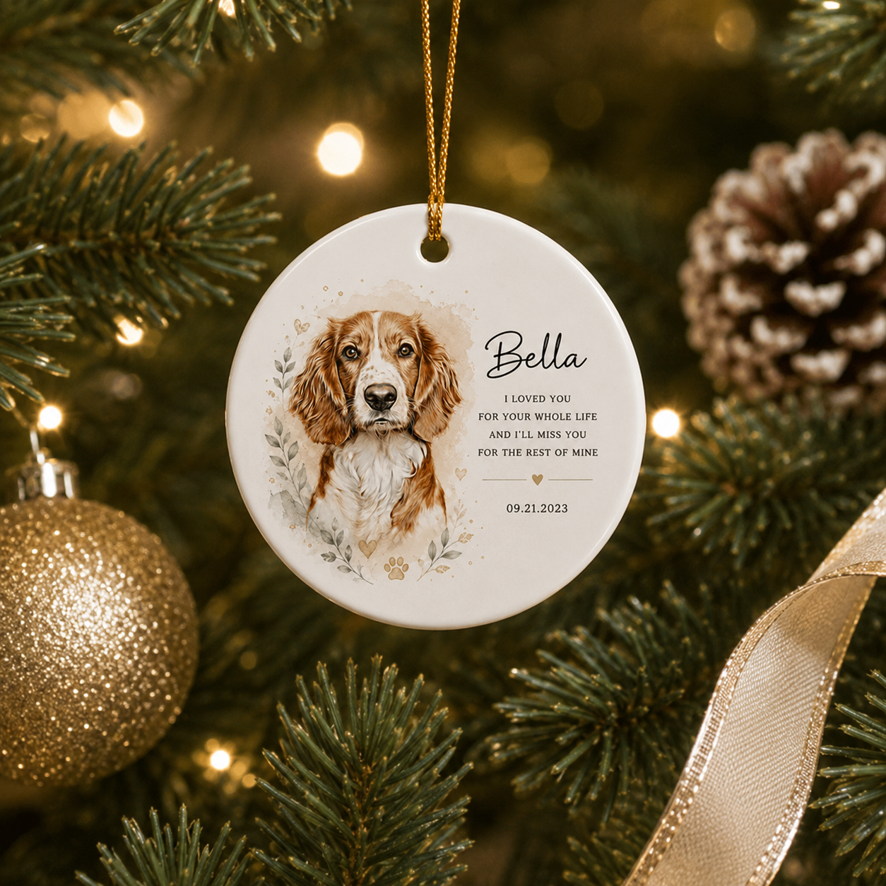 Personalized Pet Memorial Christmas Ornament – Custom Pet Photo Ceramic Ornament with Name, Memorial Quote & Date