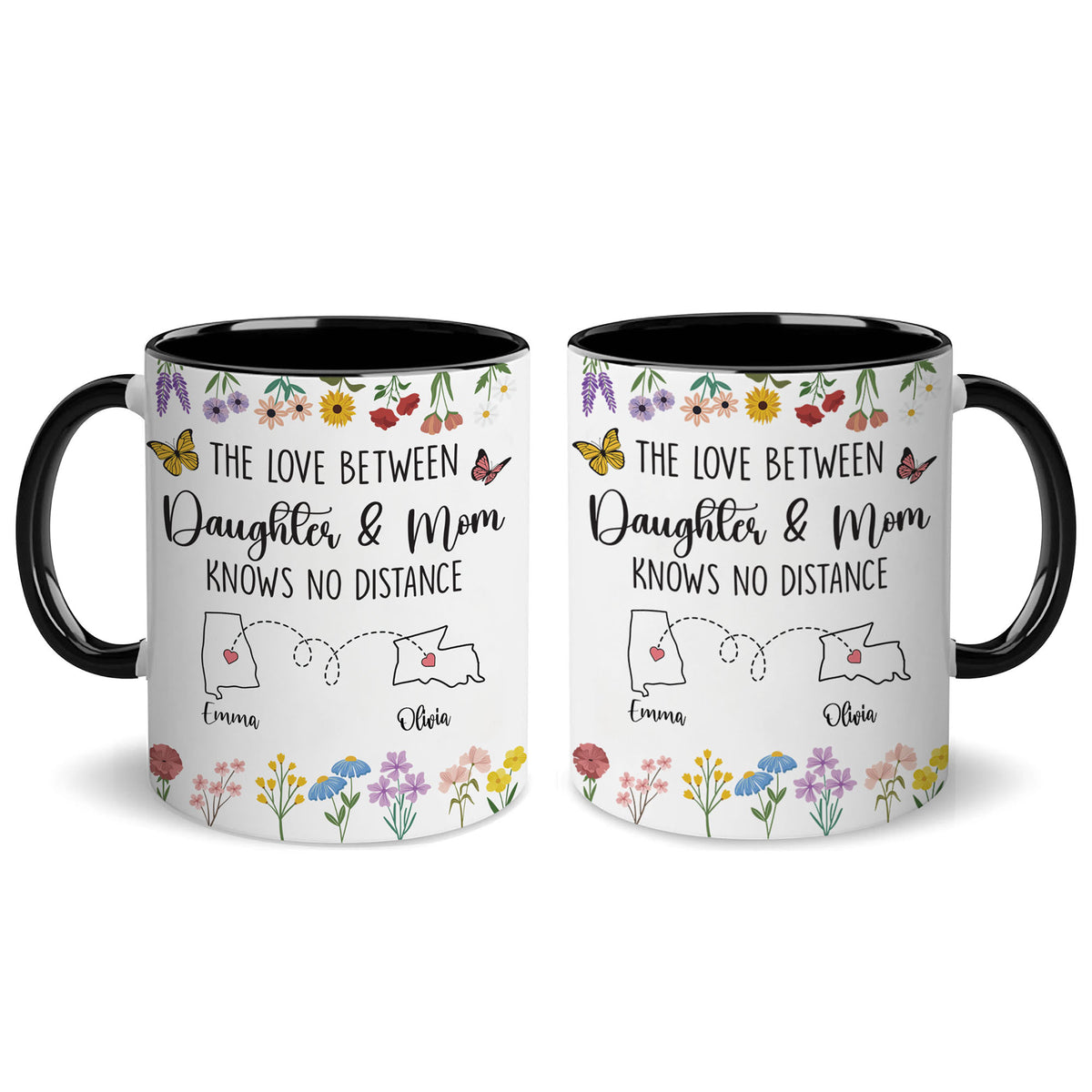 Personalized Daughter And Mom Custom Map Distance Effect Coffee Mug