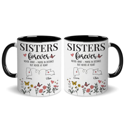 Personalized Custom Map Distance Sister Mug Coffee Mug 11Oz 15Oz