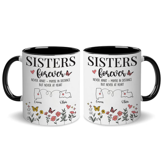 Personalized Custom Map Distance Sister Mug Coffee Mug 11Oz 15Oz