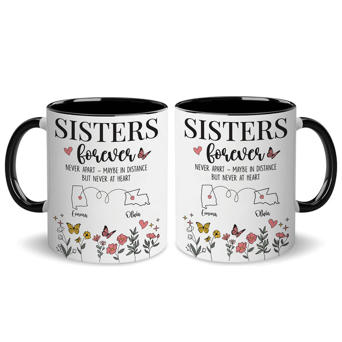 Personalized Custom Map Distance Sister Mug Coffee Mug 11Oz 15Oz