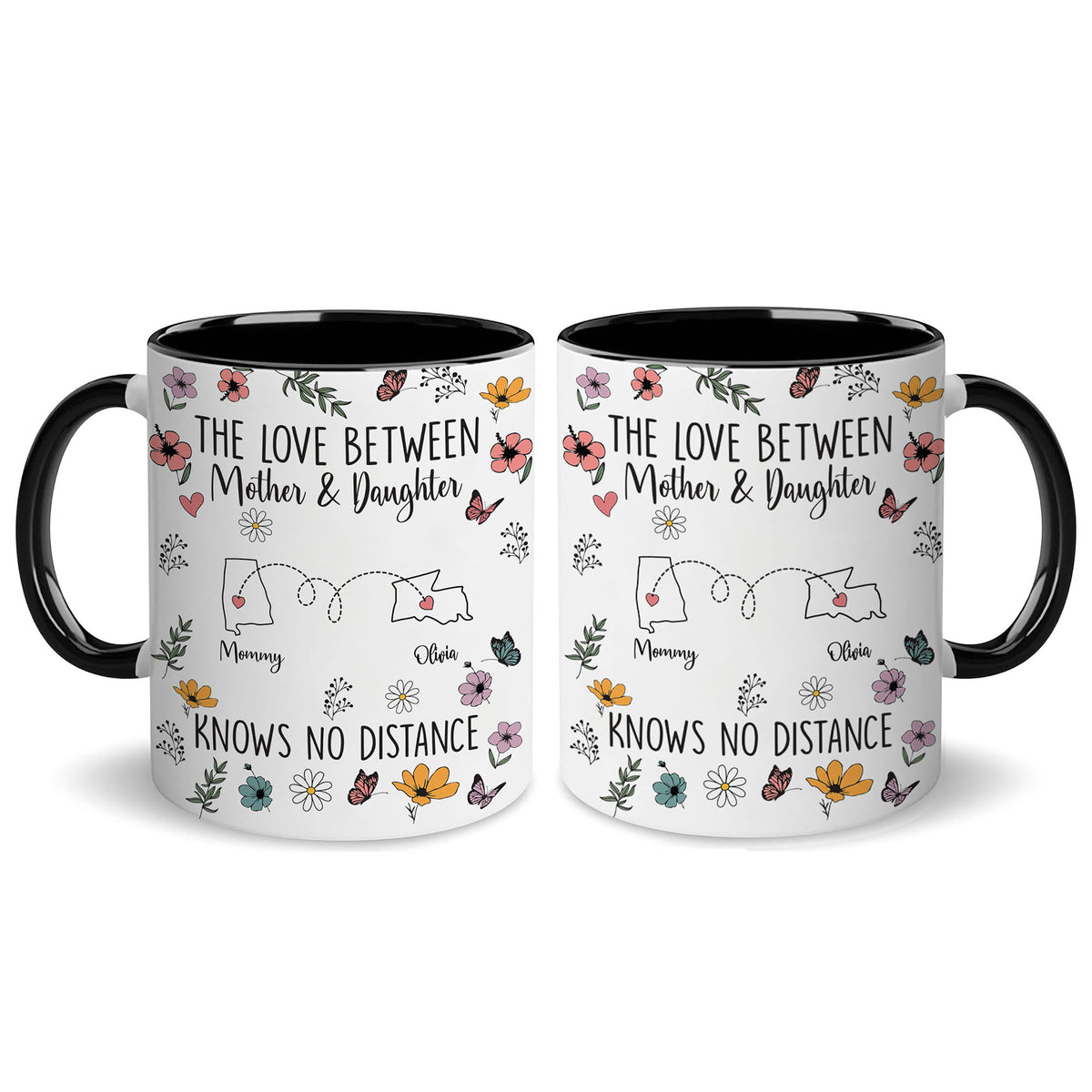 Personalized Custom Map Distance Effect Mom And Daughter Coffee Mug 11Oz 15Oz