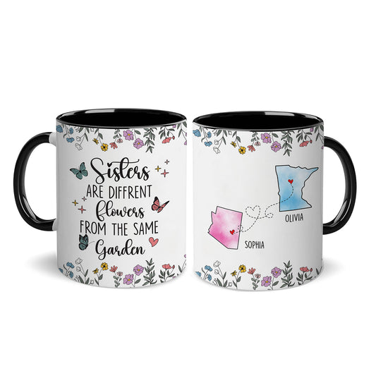 Personalized Custom Map Distance Effect Sister Coffee Mug, Sister Gifts For Birthday