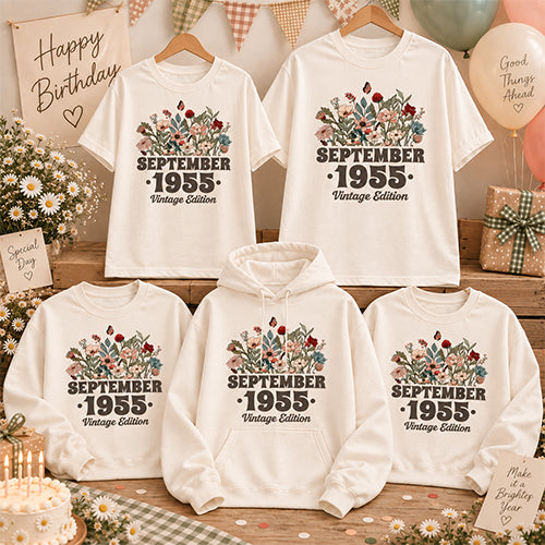 Personalized Birth Month Year Vintage Shirt, Custom Birth Flower Birthday Tee Custom Multi Style